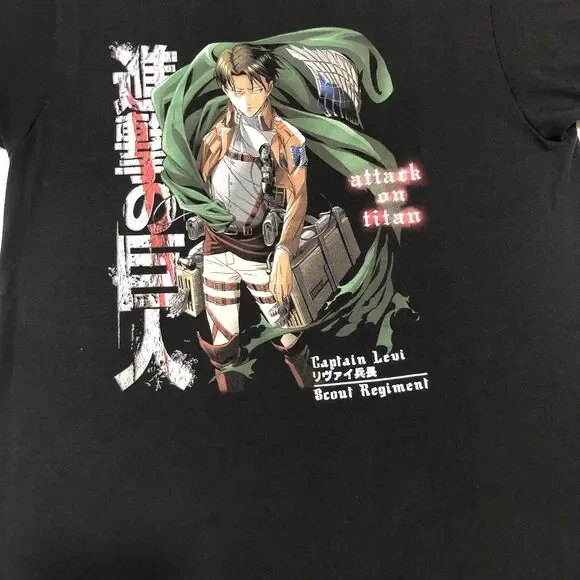 Attack On Titan Shirt Men L Black Captain Levi Season 3 Anime Graphic Tee Fan - Picture 3 of 9